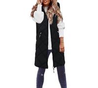 Doudoune Légère sans Manche Femme Col Roulé Grande Taille Hiver Manteau Gilet Long Capuche Blouson Rembourré Couleur Unie Exterieur Reporter Travail