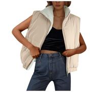 Doudoune Légère sans Manche Femme Ultra Chaud Veste Fermeture Glissière Gilets Décontractés Manteau Court légant Couleur Unie Ample Coupe Classique Exterieur Gilet Reporter Travail