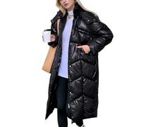 Doudoune Long À Capuche Pour Femme, Vestes D'hiver Brillantes, Veste Mi-longue Ample Chaude Et Moelleuse Surdimensionnée(Black,XL)