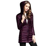 Doudoune Longue Femme Légère Manteau à Capuche Chaud Blouson Veste Doudoune Plume Fine Long Matelassée Duvet Ultra Light Chaude Cintré Zippée Legere Sport Parka Outwear Printemps Automne Violet L