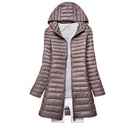 Doudoune Longue Légère Femme Capuche Fine Hiver Puffer Jacket Veste Matelassée Blouson Parka Duvet Plume Ultralight Pliable Cintrée Kaki XL
