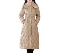 Doudoune longue matelassée à capuche pour femme, kaki, taille M
