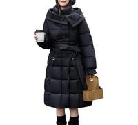 Doudoune longue matelassée pour femme, à capuche, fermeture éclair et ceinture, imperméable, chaude et tendance, style parka, noire, taille L