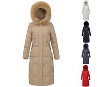 Doudoune longue pour femmes avec capuche en fausse fourrure, manteau d'hiver chaud, manteau à capuche maxi en duvet pour dames avec poches zippées pour le temps froid', XL