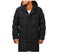 Doudoune longue pour homme avec capuche, fermeture éclair mi-longue, matelassée, matelassée, confortable, manteau thermique à capuche, manteau long en duvet imperméable pour homme, manteau 3/4 pour