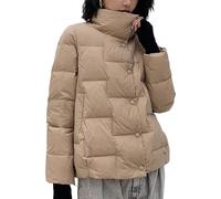 Doudoune matelassée à col montant pour femme, manches longues, coupe ample, courte, kaki, taille M