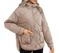 Doudoune matelassée à manches longues et fermeture éclair pour femme - Manteau d'hiver chaud et léger avec poches, kaki, S