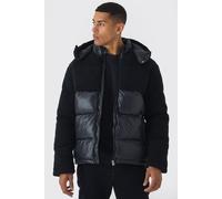 Doudoune matelassée brillante à empiècement en polaire homme - noir - XS, noir