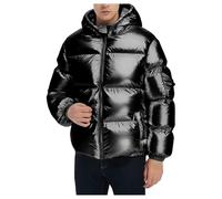 Doudoune matelassée brillante pour homme, manteau chaud coupe-vent en coton rembourré avec capuche, couleur unie, veste thermique d'hiver métallique chic, Noir , L