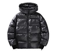 Doudoune Matelassée Lourde pour Homme Veste de Sport Brillant avec Capuche Zippée Chaude et Légère Manteau Décontracté Coupe-Vent Imperméable Outdoor Grandes Tailles du M - 4XL (Black, L)