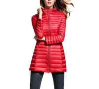 Doudoune mi longue à capuche pour femme, compressible et facile à porter | Modèle à capuche, longueur mi-longue, coupe ajustée, conception pliable, poches fonctionnelles