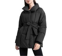 Doudoune mi-Longue décontractée à la Mode pour Femmes Hiver Veste épaisse et Moelleuse Chaude Tendance Ample Veste de Couleur Unie à col Montant (Noir,M)