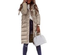 Doudoune mi-longue matelassée avec capuche pour femme, manteau d'hiver léger et chaud en polyester et coton à manches longues, vêtement d'extérieur décontracté, couleur unie pour (XXL kaki)