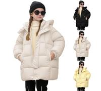 Doudoune mi-longue pour enfant avec capuche et fermeture éclair - Couleur unie - Manches longues - Protection contre le froid - Veste d'hiver confortable et douce - Veste légère - Veste de loisirs