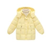Doudoune mi-longue pour enfant avec capuche et fermeture éclair - Couleur unie - Manches longues - Protection contre le froid - Veste d'hiver chaude confortable et douce - Veste légère - Veste de