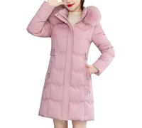 Doudoune mi-longue pour femme, imperméable, parka, coupe ajustée, ceinture, veste longue et chaude avec capuche amovible en fausse fourrure, rose, taille L