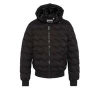 Doudoune noire matelassée à coupe droite avec un col à capuche 2