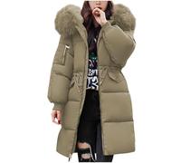 Doudoune Plume d'oie Femme Women's Down Jacket Winter Mid Lenght Down Puffer Coats Ladies Lightweight Jackets with Hood Plus Size Slim Trench Coat Long Sleeve Warm Outwear Veste Doudoune (Khaki, L)