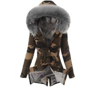 Doudoune polaire Femmes hiver chaud de épaississant à imprimé camouflage Coupe-Vent XD594 Gris XS