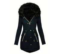 Doudoune pour femme - Coupe ajustée - Longueur avec capuche - Doublure en polaire - Fermeture éclair - Imperméable - Couleur unie - Coupe-vent - Style décontracté - Avec poches zippées et cordon de