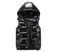 Doudoune pour femme - Veste d'hiver chaude avec capuche - Sans manches - Doudoune avec fourrure - Gilet matelassé pour femme - Manteau long - Manteau d'hiver - Veste polaire - Veste demi-saison, Noir