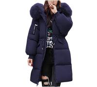 Doudoune pour femme - Veste d'hiver mi-longue matelassée - Manteaux matelassés pour dames avec capuche en fourrure - Grande taille - Coupe ajustée - Trench coat à manches longues - Vêtement
