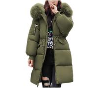 Doudoune pour femme - Veste d'hiver mi-longue matelassée - Manteaux matelassés pour dames avec capuche en fourrure - Grande taille - Coupe ajustée - Trench coat à manches longues - Vêtement