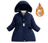 Doudoune pour fille Hiver Long Doux Léger Chaleur Style étranger Veste rembourrée pour le froid Vêtements d'extérieur à la mode, Marine, 7-8 ans