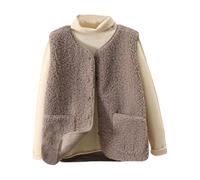 Doudoune sans Manche Chauffante Femme Chic Gilet Polaire Laine Chauffant Grosse Manteau Molleton Fausse Court Chauffante Polaire Long Veste sans Manche FemmeL