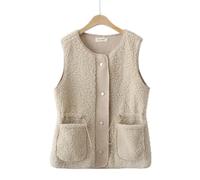 Doudoune Sans Manche Femme,Polaire D'Agneau Weste Damen Veste Sans Manches Beige Col Rond Grande Taille Gilet De Transition Gilet Décontracté Gilet Chaud Femmes Fille Manteau De Fourrure D'Hiver B