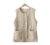 Doudoune Sans Manche Femme,Polaire D'Agneau Weste Damen Veste Sans Manches Beige Col Rond Grande Taille Gilet De Transition Gilet Décontracté Gilet Chaud Femmes Fille Manteau De Fourrure D'Hiver B