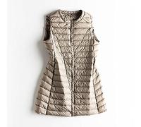 Doudoune sans Manche Gilet,Doudoune Femme Mi-Longue Grande Taille Kaki Simple Boutonnage Léger Matelassé sans Manches Gilet Mince Rembourré Manteau Bodywarmer Hiver Quotidien Extérieur,M