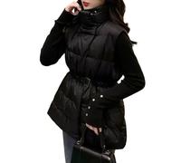 Doudoune Sans Manches À Fermeture Éclair Chaude Pour Femmes À La Mode Décontractée Taille Cintrée Couleur Unie Épaissie Polyvalente Sans Manches (Noir,Grand)
