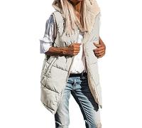 Doudoune sans Manches Femme Gilet Duvet Manteaux Veste à Capuche Longue Matelassé ÉLégant Casual Blouson Zippée Long Manteau éclair avec Poches Automne Hiver Manteaux sans Manche (Beige, M)