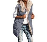 Doudoune sans Manches Femme Gilet Duvet Manteaux Veste à Capuche Longue Matelassé ÉLégant Casual Blouson Zippée Long Manteau éclair avec Poches Automne Hiver Manteaux sans Manche (Grey, M)