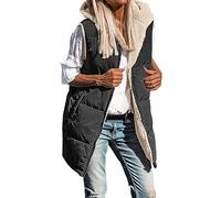 Doudoune sans Manches Femme Gilet Duvet Manteaux Veste à Capuche Longue Matelassé ÉLégant Casual Blouson Zippée Long Manteau éclair avec Poches Automne Hiver Manteaux sans Manche (Black, XXL)
