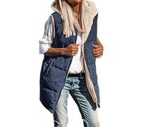 Doudoune sans Manches Femme Gilet Duvet Manteaux Veste à Capuche Longue Matelassé ÉLégant Casual Blouson Zippée Long Manteau éclair avec Poches Automne Hiver Manteaux sans Manche (Navy, XL)