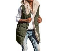 Doudoune sans Manches Femme Gilet Duvet Manteaux Veste à Capuche Longue Matelassé ÉLégant Casual Blouson Zippée Long Manteau éclair avec Poches Automne Hiver Manteaux sans Manche (AG, L)