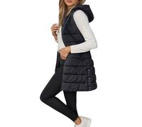 Doudoune sans Manches Femme Manteau d'hiver Long Femme Veste Longue sans Manche Matelassé pour l'extérieur Chaud Légère Manteau Blouson avec Poches Gilet en Duvet Veste Zippée Doudoune (Black, M)
