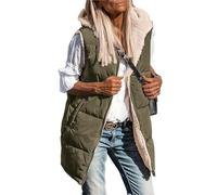 Doudoune sans manches réversible for femme, gilet long, veste polaire sans manches, manteau d'hiver, sweat à capuche zippé, poches, manteau chaud, vêtements d'hiver(Army green,XXL)
