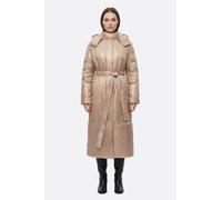 Doudoune satinée beige longue col montant capuche amovible Misciano Femme