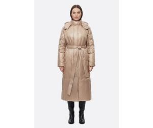 Doudoune satinée beige longue col montant capuche amovible Misciano Femme
