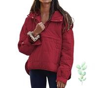 Doudoune surdimensionnée matelassée à capuche Dolman pour femme, pull à capuche surdimensionné d'hiver avec quart de bouton, manteaux rembourrés décontractés, bordeaux, L