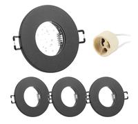 Doughelec 4x Spot Encastrable GU10 Aluminium, IP65 Noir Support Spot Encastrable Cadre De Montage Avec Douille GU10, Rond Spot de Plafond 68mm imperméable extra plat Pour LED Salle de bain, 230V