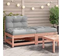 Douglas Solid Wood Garden Sofa without Armrests with Cushions and Ottoman, Outdoor Modular Lounge Set for Patio Terrace Balcony, Waterproof Slatted Design, Comfortable Seating Max Load 110kg