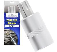 Douille à Embout Torx T20 x 55 mm - Douille Torx Male avec Carré d'Entraînement de 1/2" - Embout de Vissage Fabriqué en Acier S2 et Chrome-Vanadium - MONTERAL