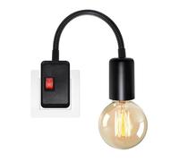 Douille avec Interrupteur, Support Ampoule E27, 20CM Longueur 9MM Grossier Flexible Col de Cygne, Noir Lampe Prise Murale, Spot avec Prise, Lampe de Lecture Murale pour Chambre Bureau, Sans Ampoule