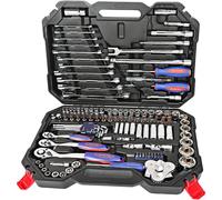 Douille Cles a Cliquet et Embouts Professionnels en Acier Chrome-Vanadium Coffret pour Reparation Voiture Auto Mecanique avec Malette 123 Pieces WORKPRO