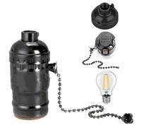 Douille de lampe à chaîne à tirer, douille de lampe filetage avec chaîne traction, support en métal vintage pour ampoules E26 E27, finition noire, pendentif plafond