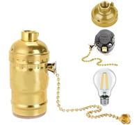 Douille de lampe à chaîne à tirer, douille de lampe filetage avec chaîne traction, support en métal vintage pour ampoules E26 E27, finition dorée, pendentif plafond